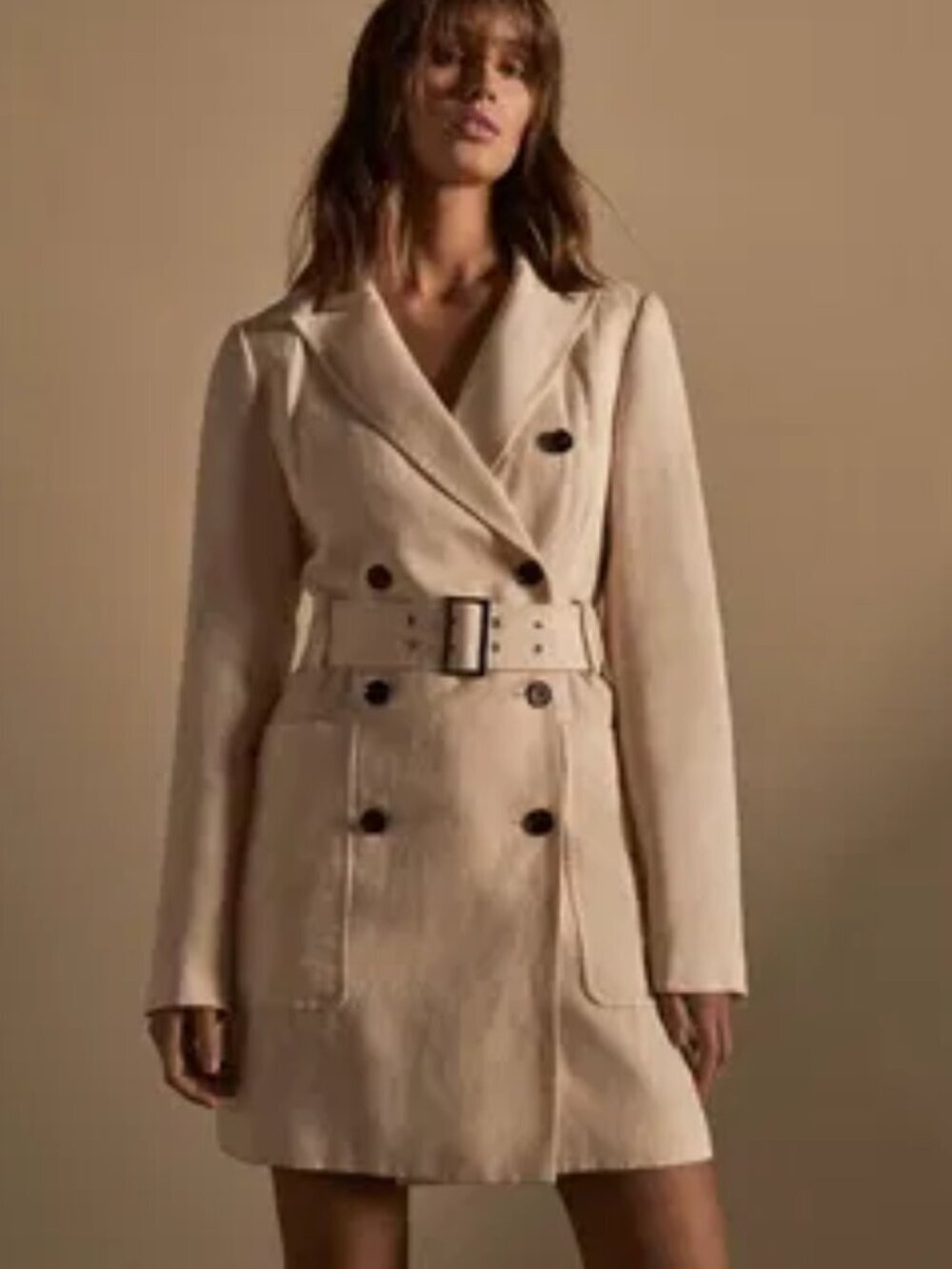 REISS Beatrice Linen-Blend Belted Tuxedo Mini Dress US 4 NWT